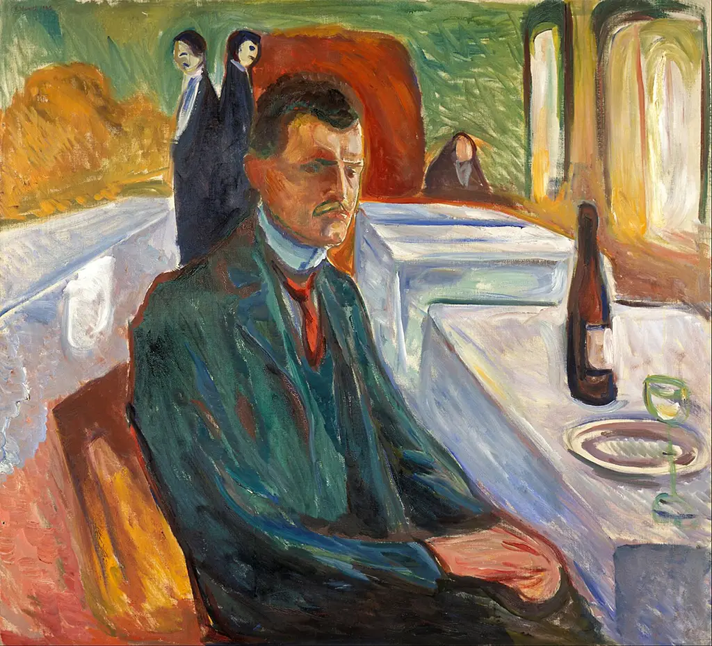 Self Portrait with Bottle of Wine in Detail Edvard Munch